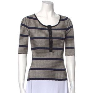 Apiece Apart Navy Striped ribbed Top Henley